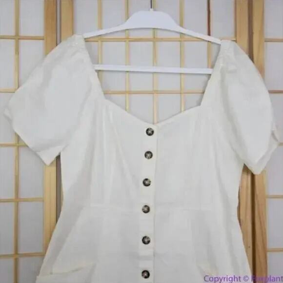 NEW Madewell Linen-Cotton Puff-Sleeve Mini Dress, lighthouse, size 6 - Picture 4 of 16